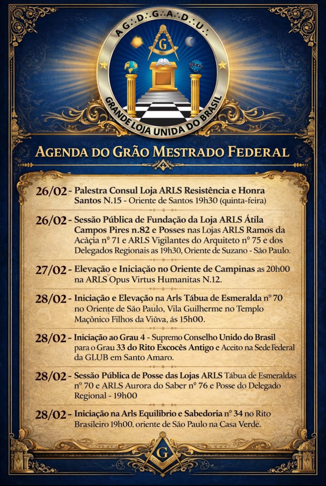 Agenda Grão Mestrado Federal da GLUB
